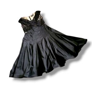 Adrianna Papell | Petite Black Lace Fit & Flare Cocktail Party Dress 2P